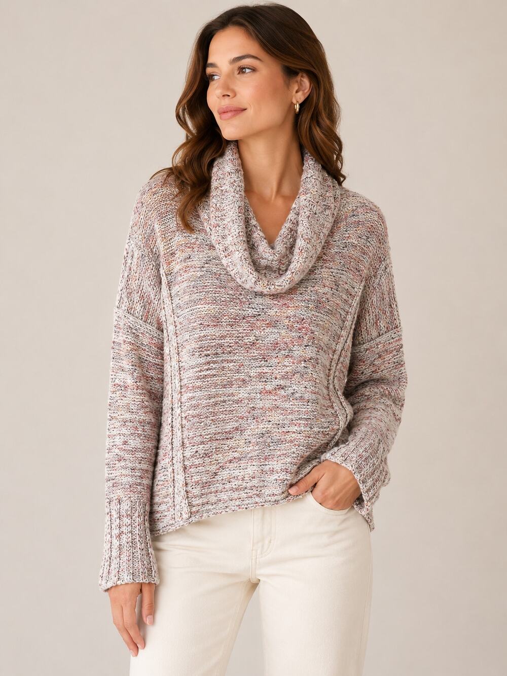 Anthropologie Pilcro Hayley Cowl Neck Multi Fleck Exposed Seam Knit Sweater S